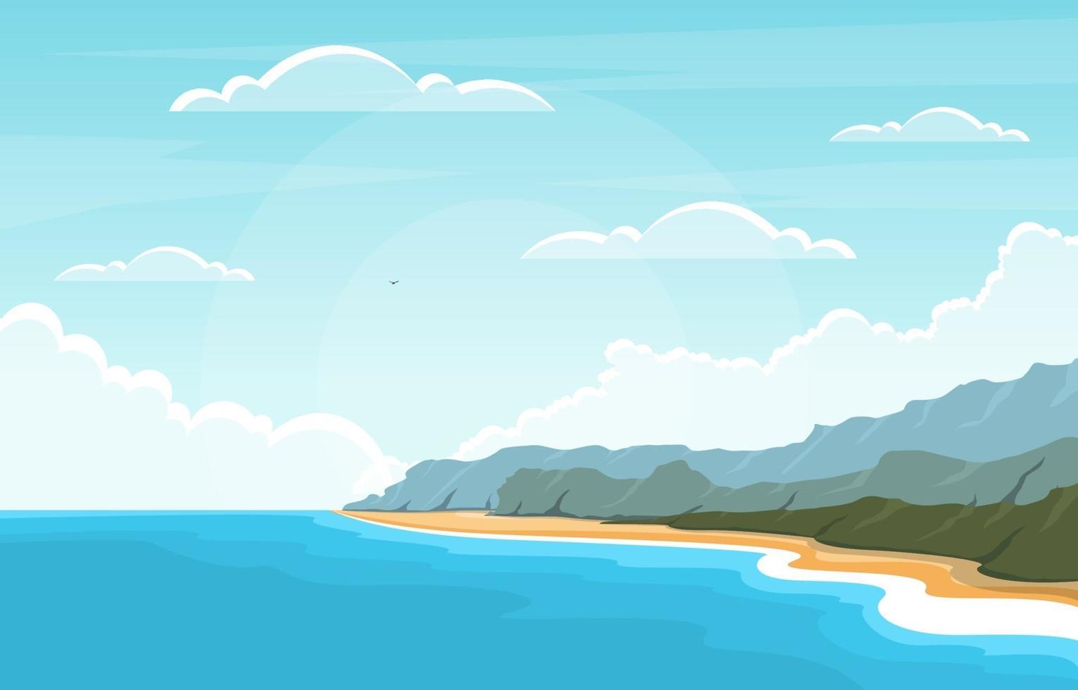 hermoso panorama playa paisaje ilustración vector