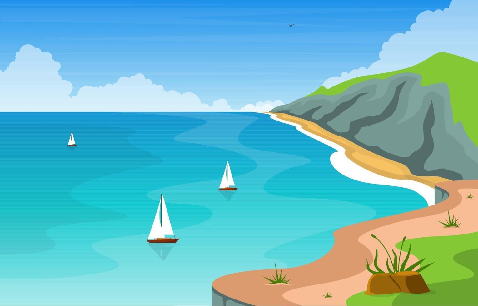 hermoso panorama playa paisaje ilustración vector