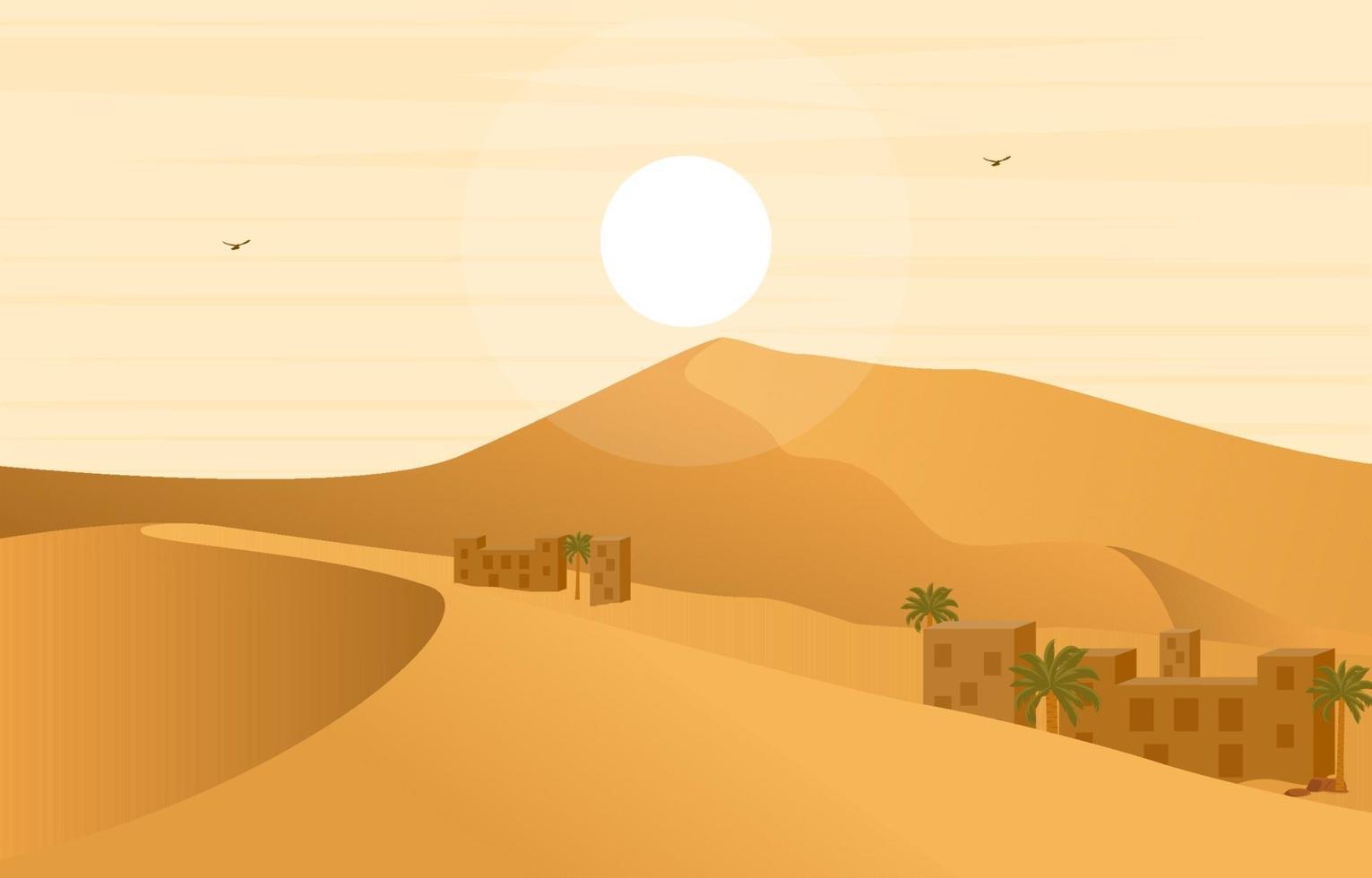 Arabian Landscape with Palm Trees and Village vector