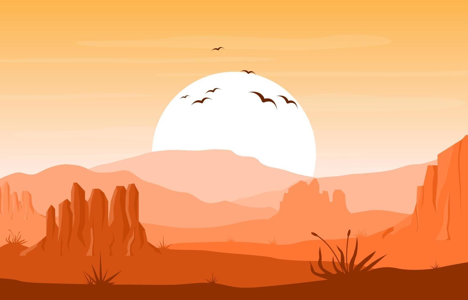 Day in Vast Western American Desert with Cactus Horizon Landscape Illustration vector