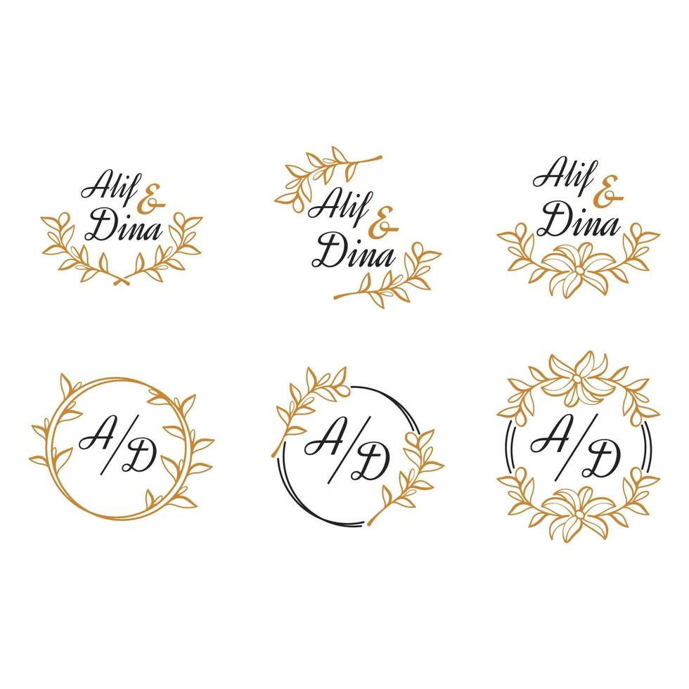 Collection of floral wedding logo templates vector