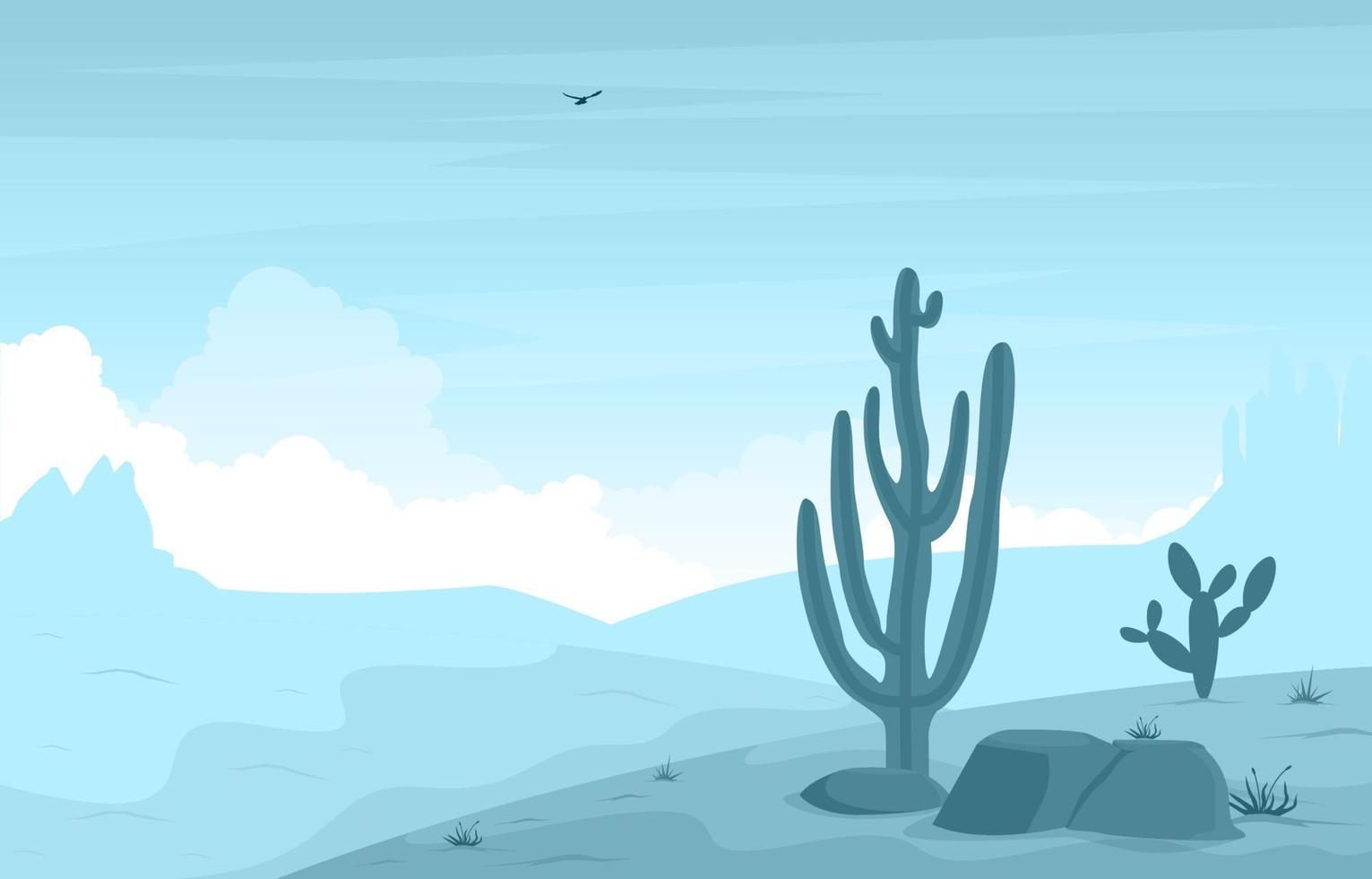 Day in Vast Western American Desert with Cactus Horizon Landscape Illustration vector