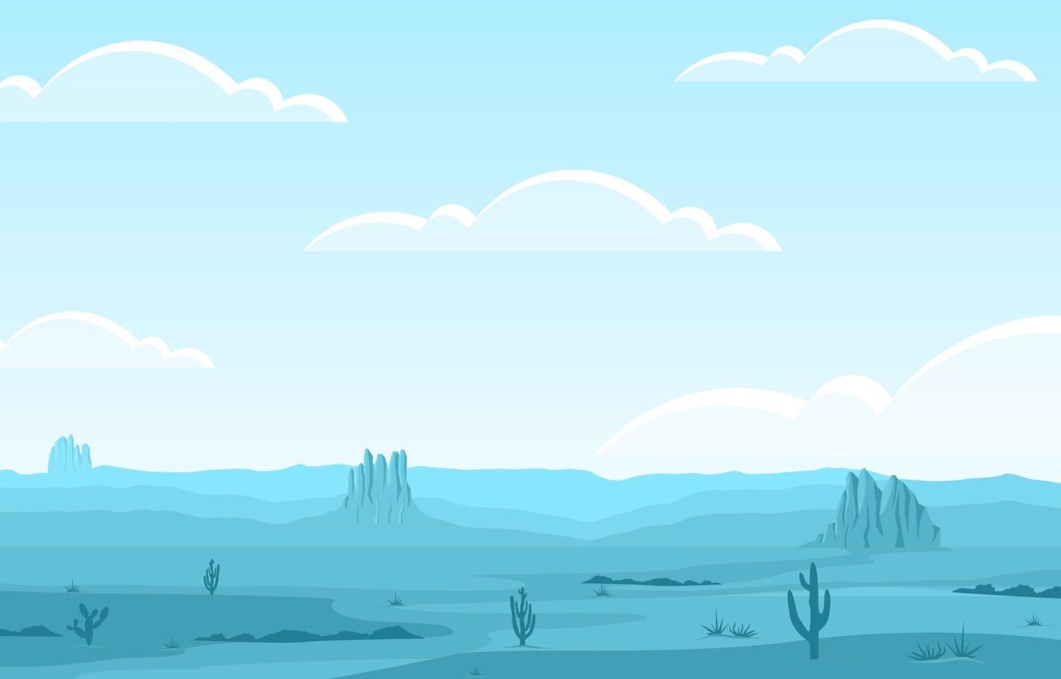 día en el vasto desierto americano occidental con cactus horizonte paisaje ilustración vector