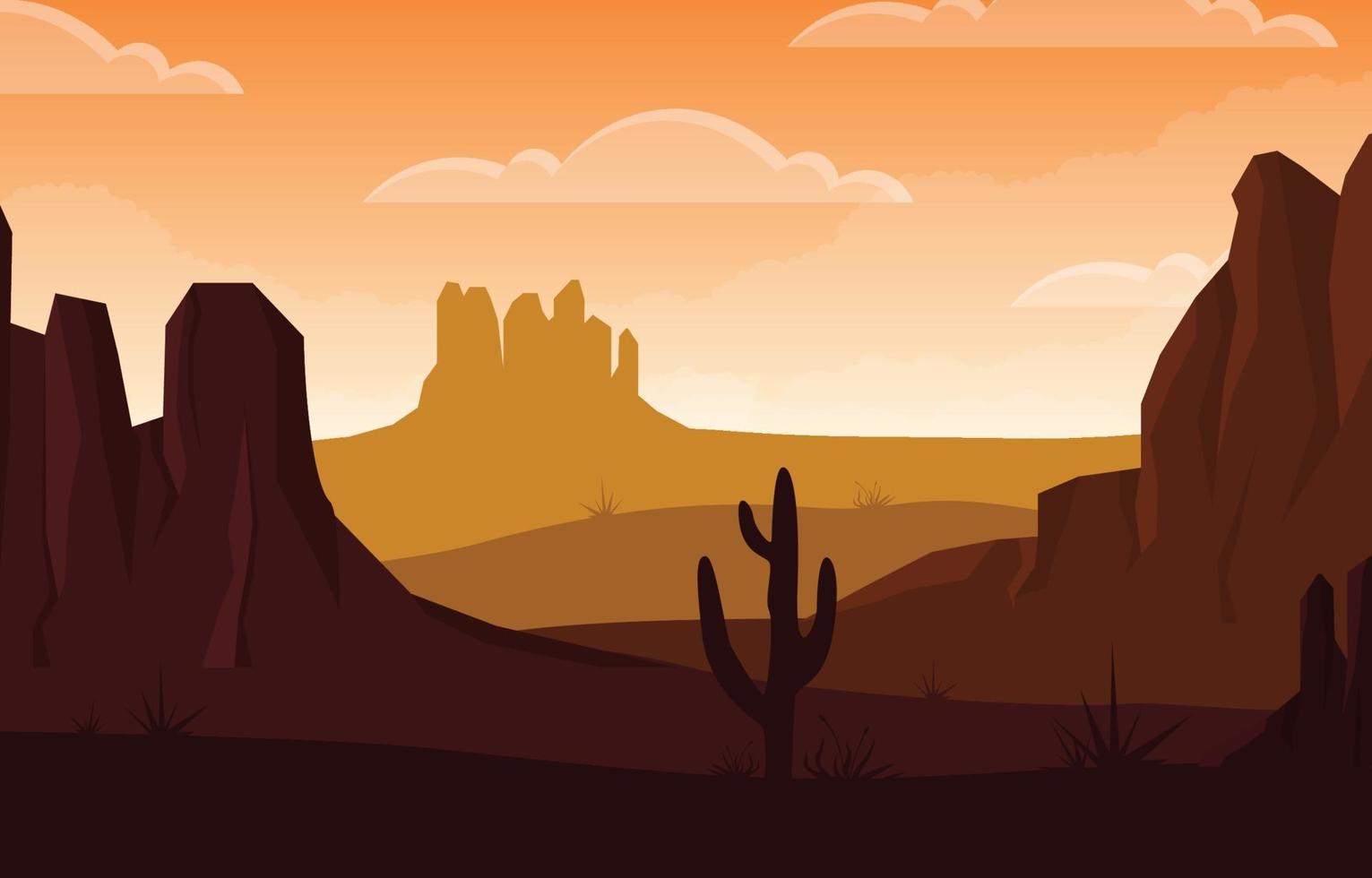 Day in Vast Western American Desert with Cactus Horizon Landscape Illustration vector