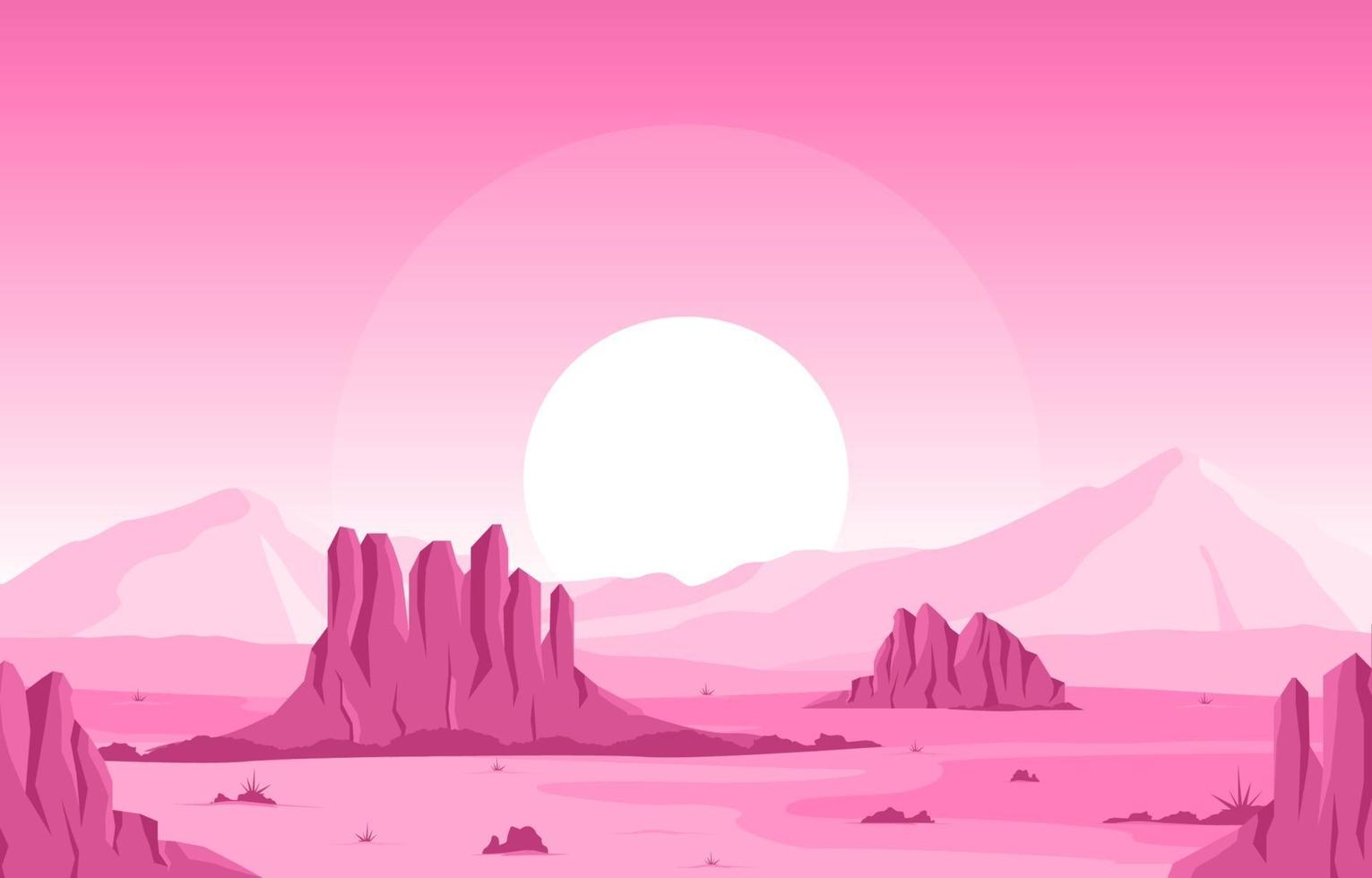 Day in Vast Western American Desert with Cactus Horizon Landscape Illustration vector