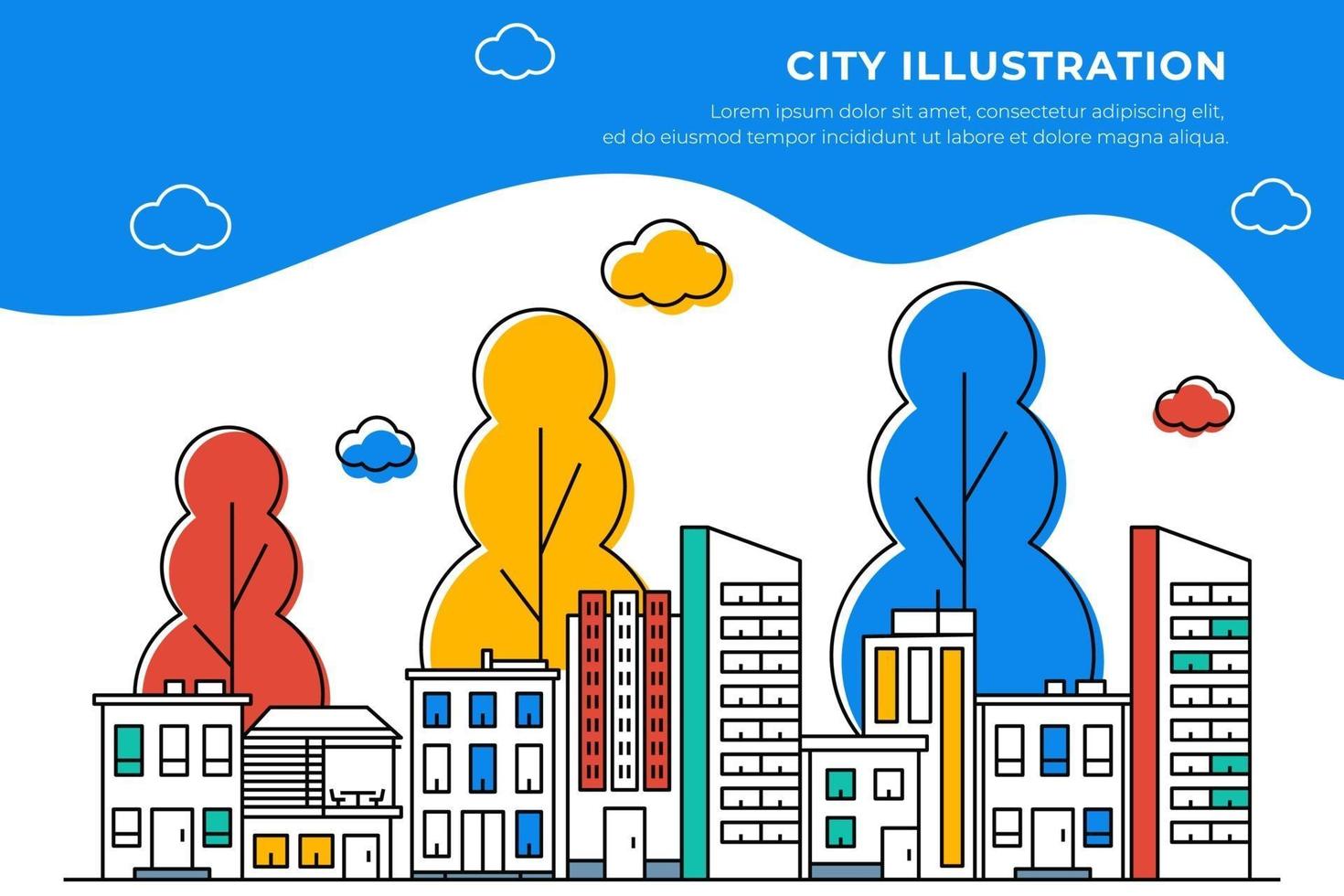 City line view illustration with a variety of building shapes vector