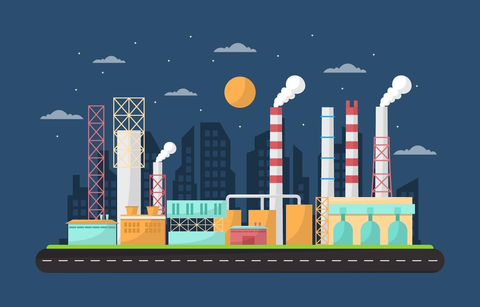 Industrial Factory Buildings Flat Illustration vector