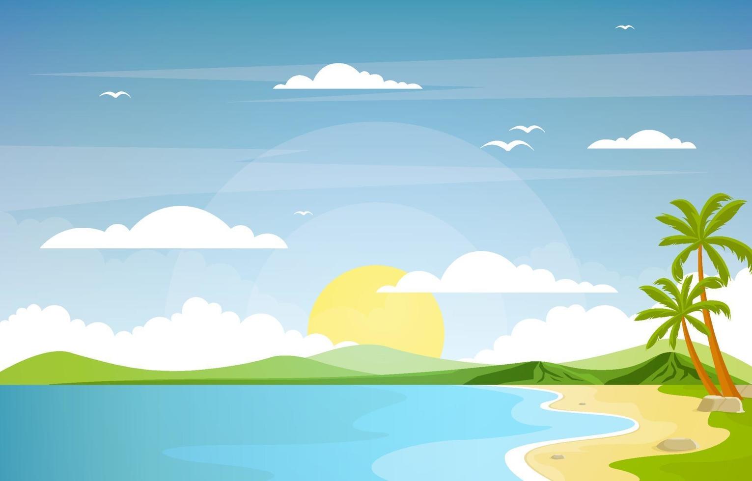 Vacation in Tropical Beach Landscape with Palm Trees vector