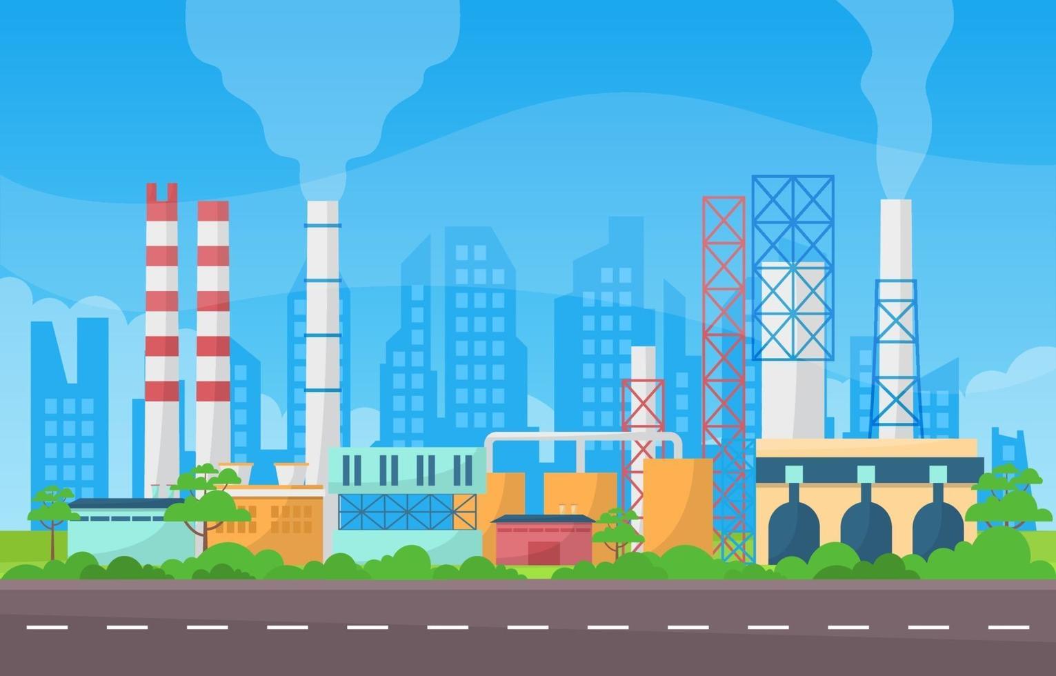 Industrial Factory Buildings Flat Illustration vector
