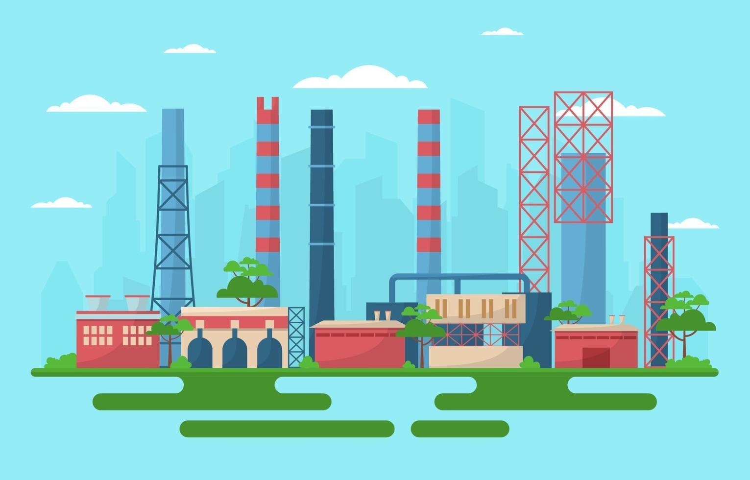 ilustración plana de edificios de fábrica industrial vector