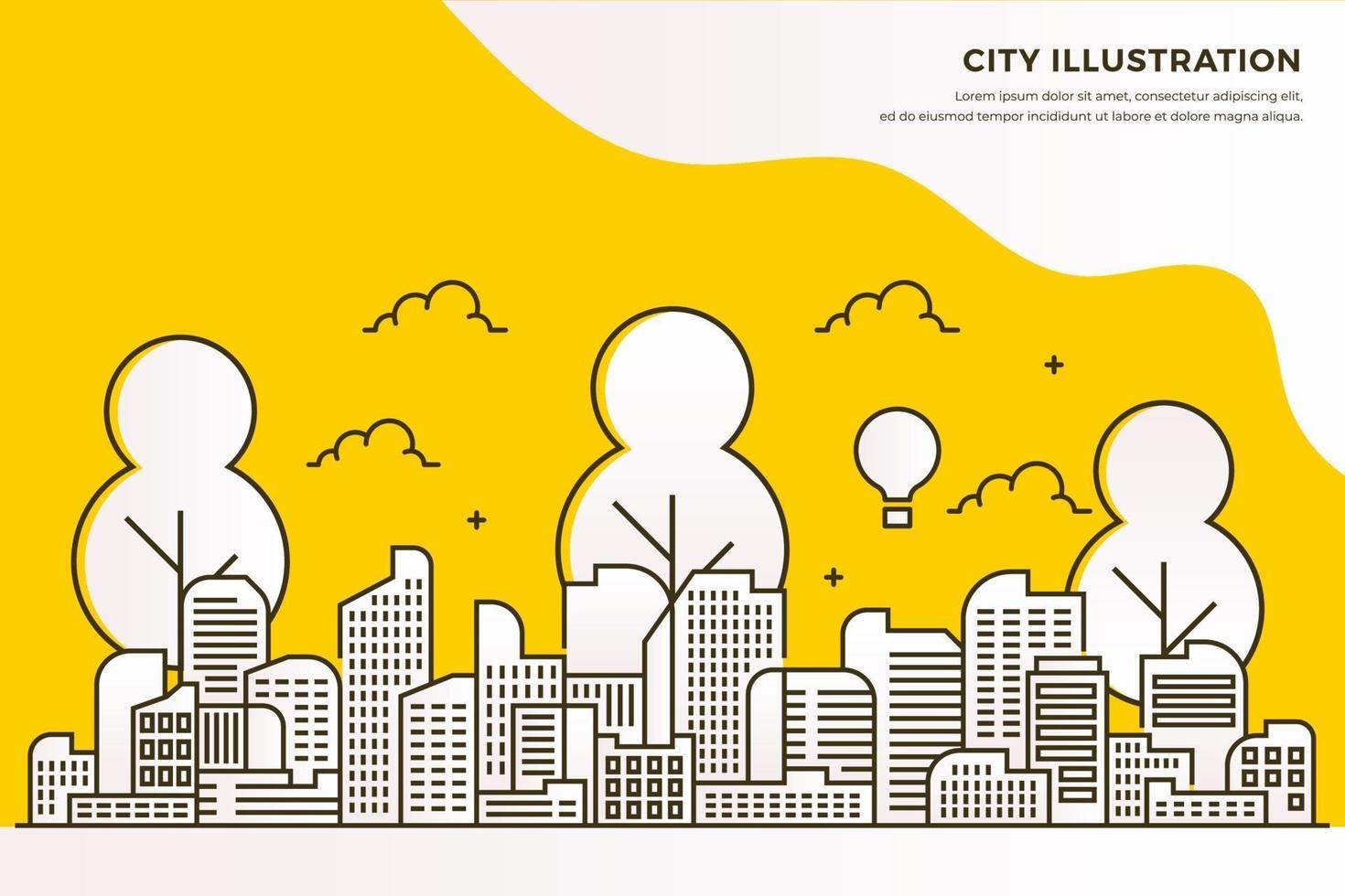 City and tree illustrations in thin line styles vector