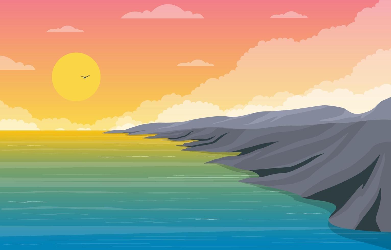 hermoso panorama playa paisaje ilustración vector