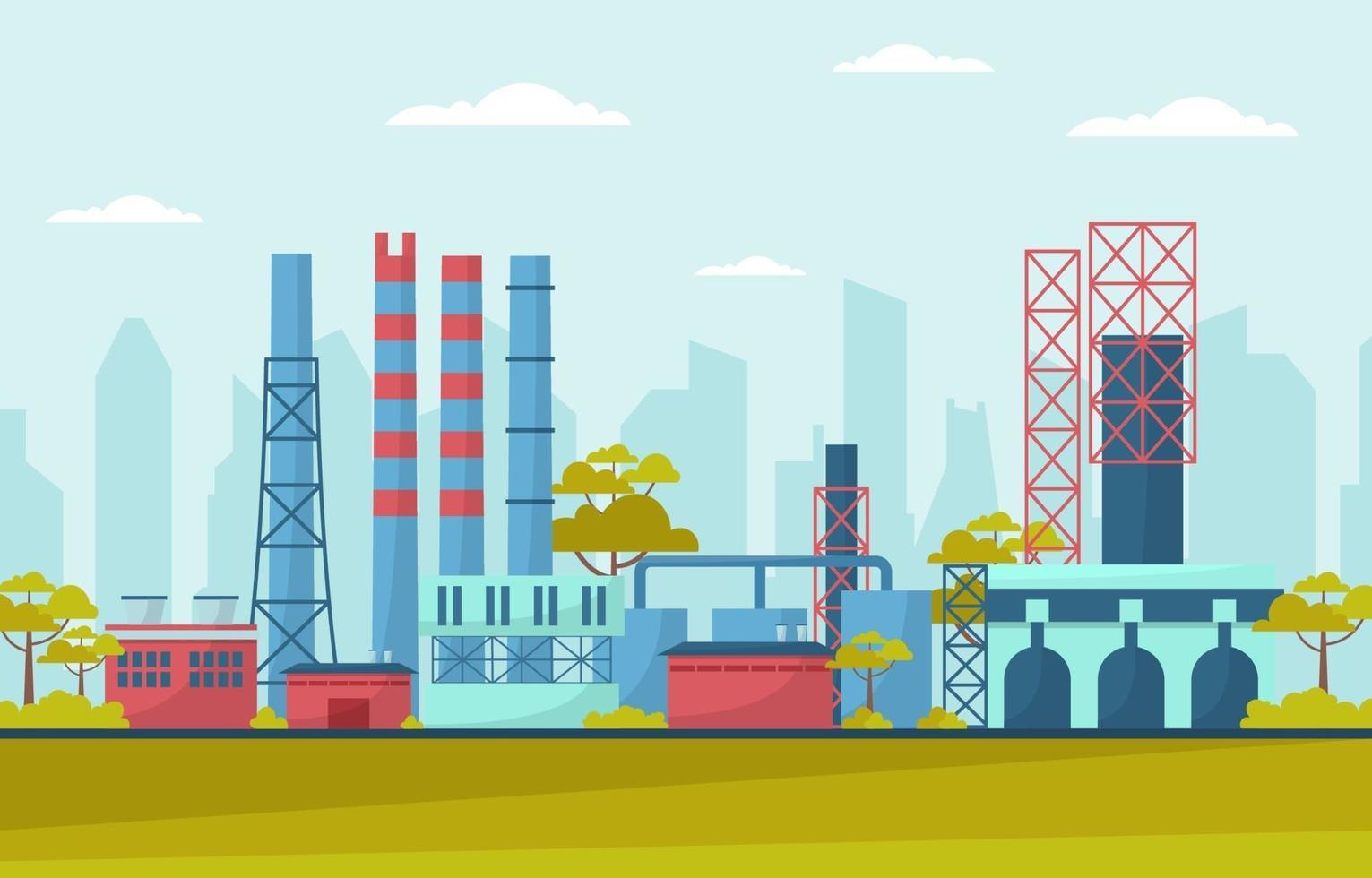 Industrial Factory Buildings Flat Illustration vector