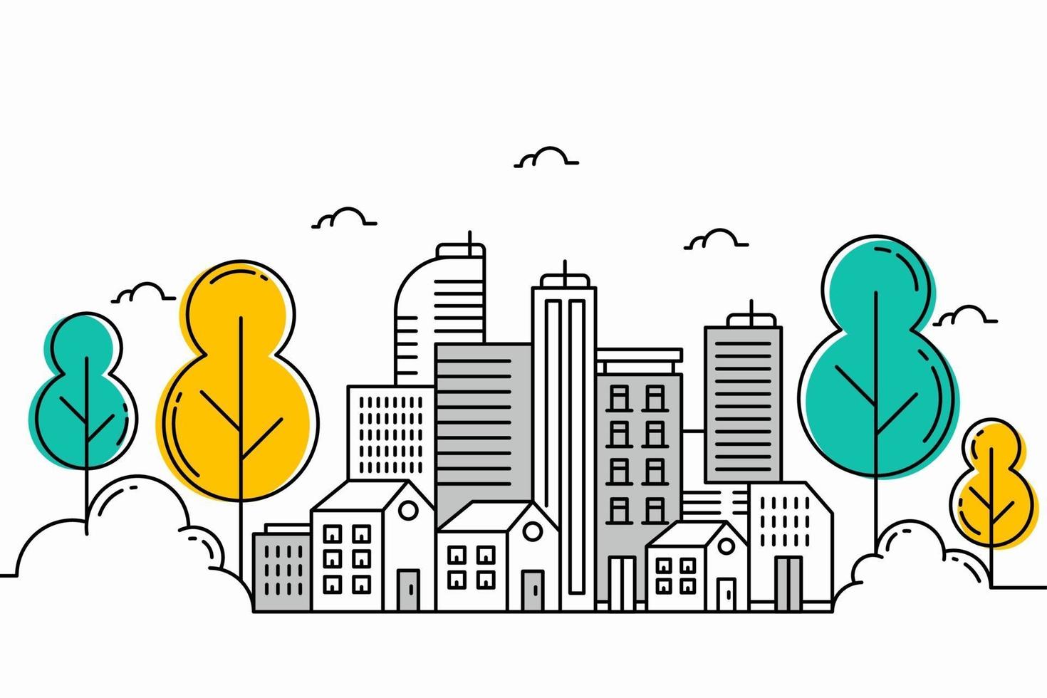 City illustration with thin line style vector