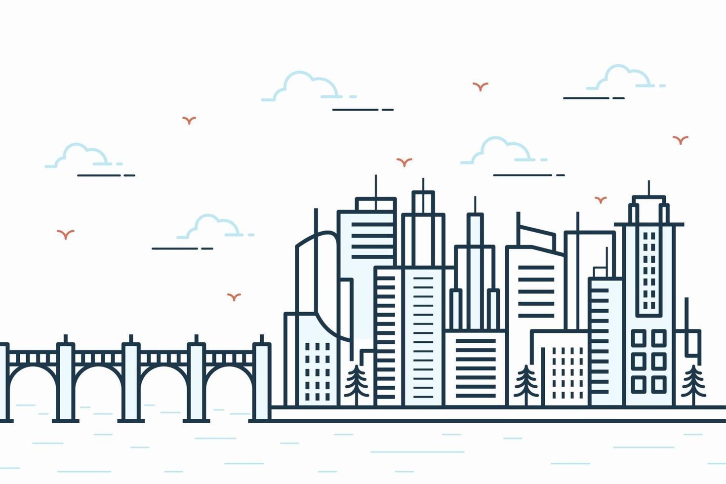 City line view illustration with a variety of building shapes vector