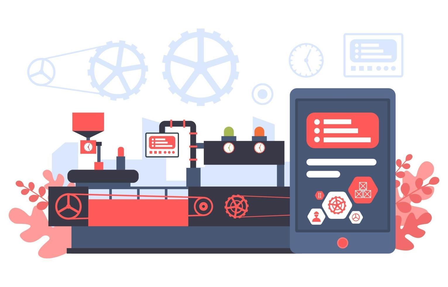 Industrial Factory Conveyor Belt and Robotic Assembly Illustration vector
