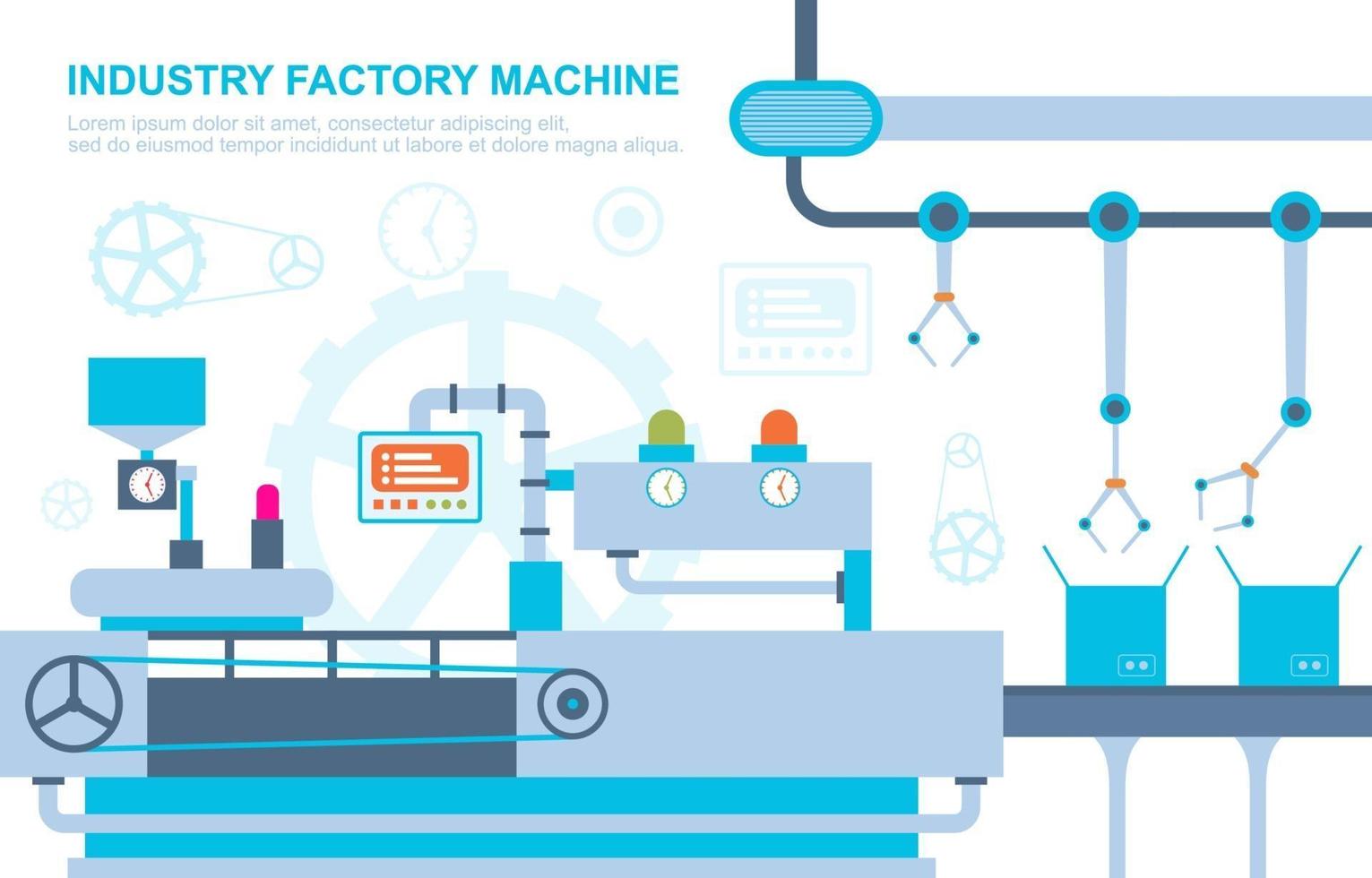 Cinta transportadora de fábrica industrial e ilustración de ensamblaje robótico vector