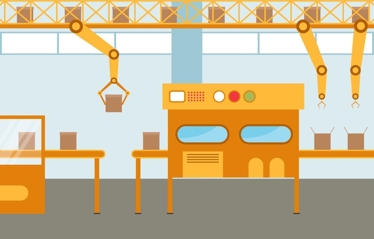Industrial Factory Conveyor Belt and Robotic Assembly Illustration vector