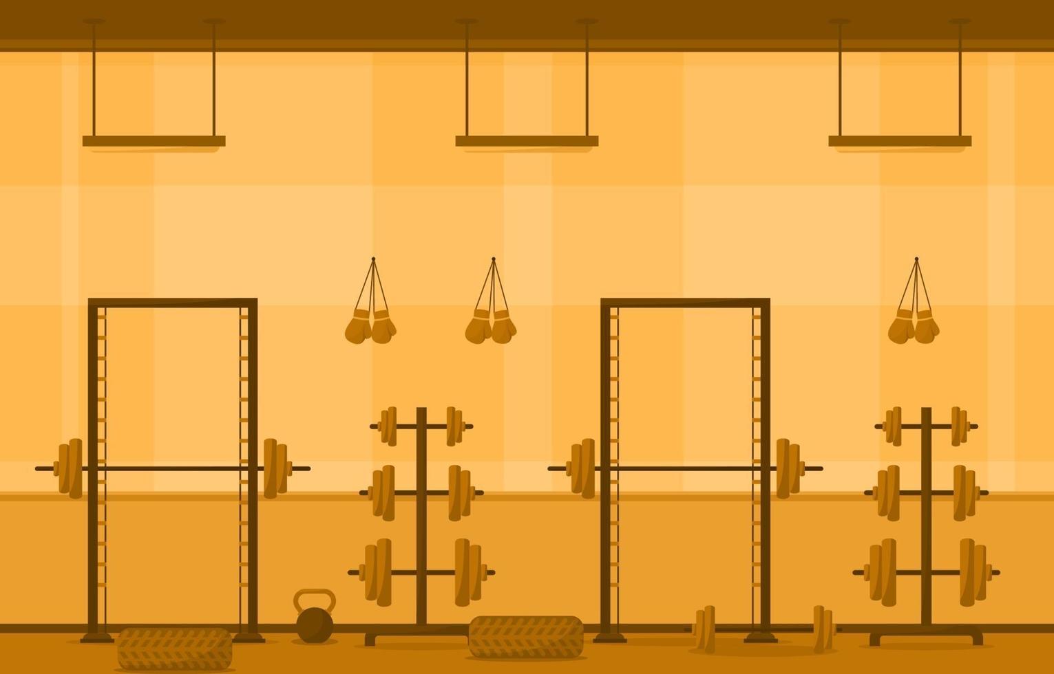 Fitness Gym Interior with Bodybuilding Equipment Vector Illustration