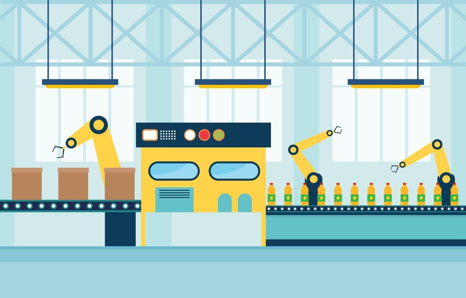 Industrial Factory Conveyor Belt and Robotic Assembly Illustration vector