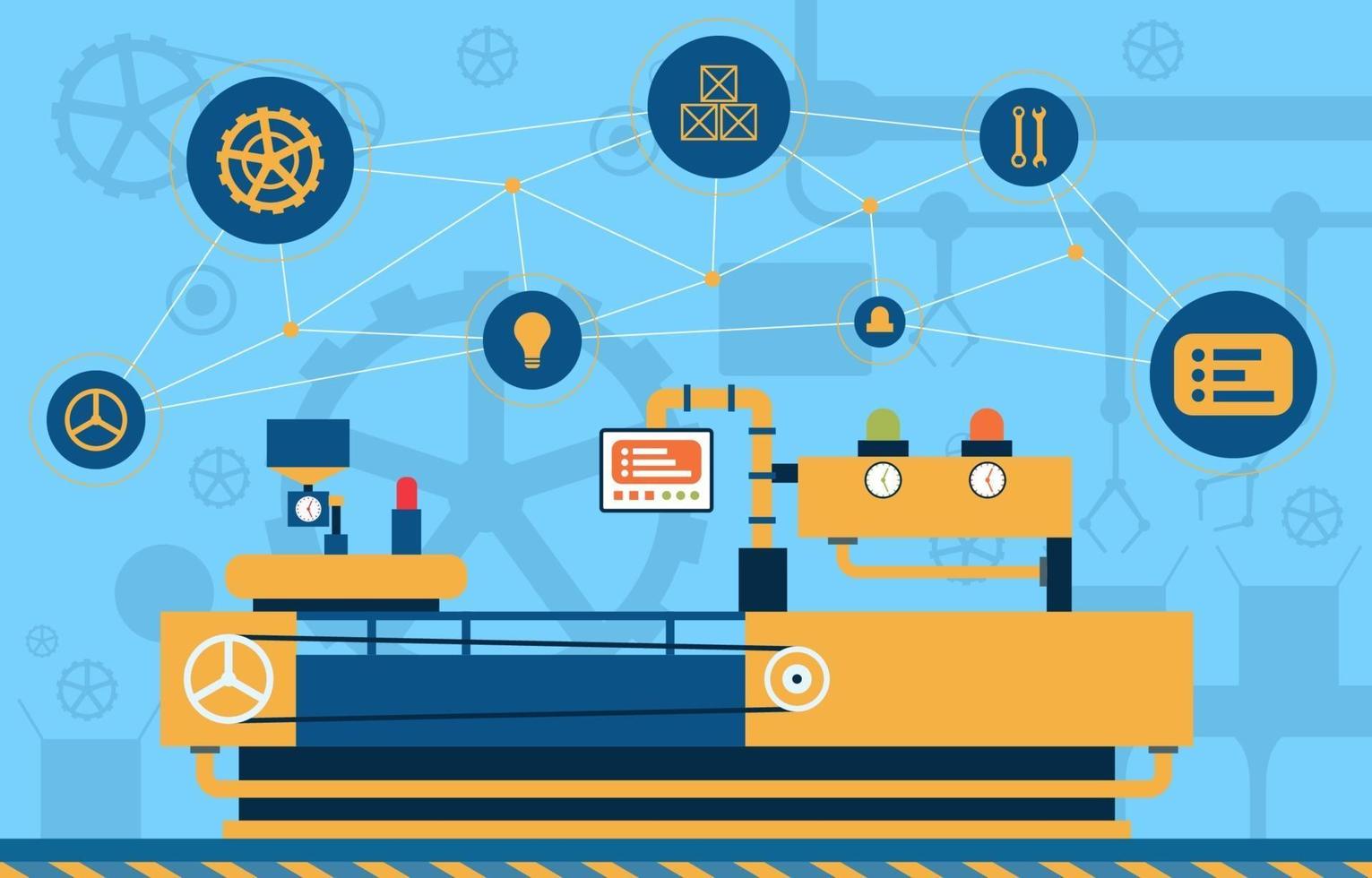 Industrial Factory Conveyor Belt and Robotic Assembly Illustration vector