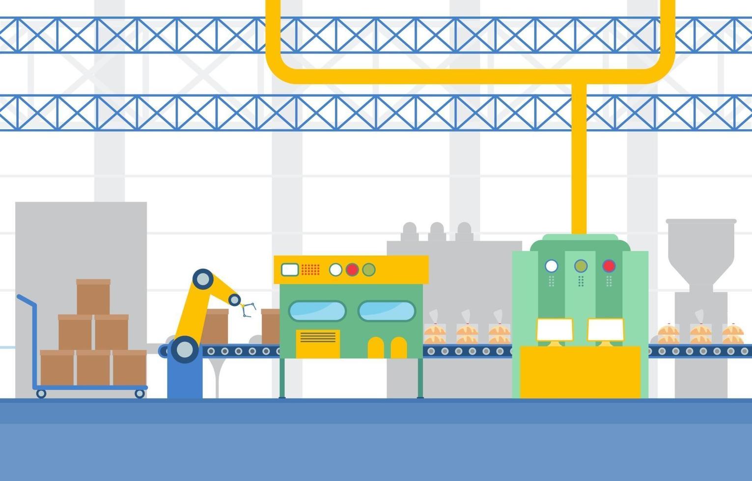 Industrial Factory Conveyor Belt and Robotic Assembly Illustration vector