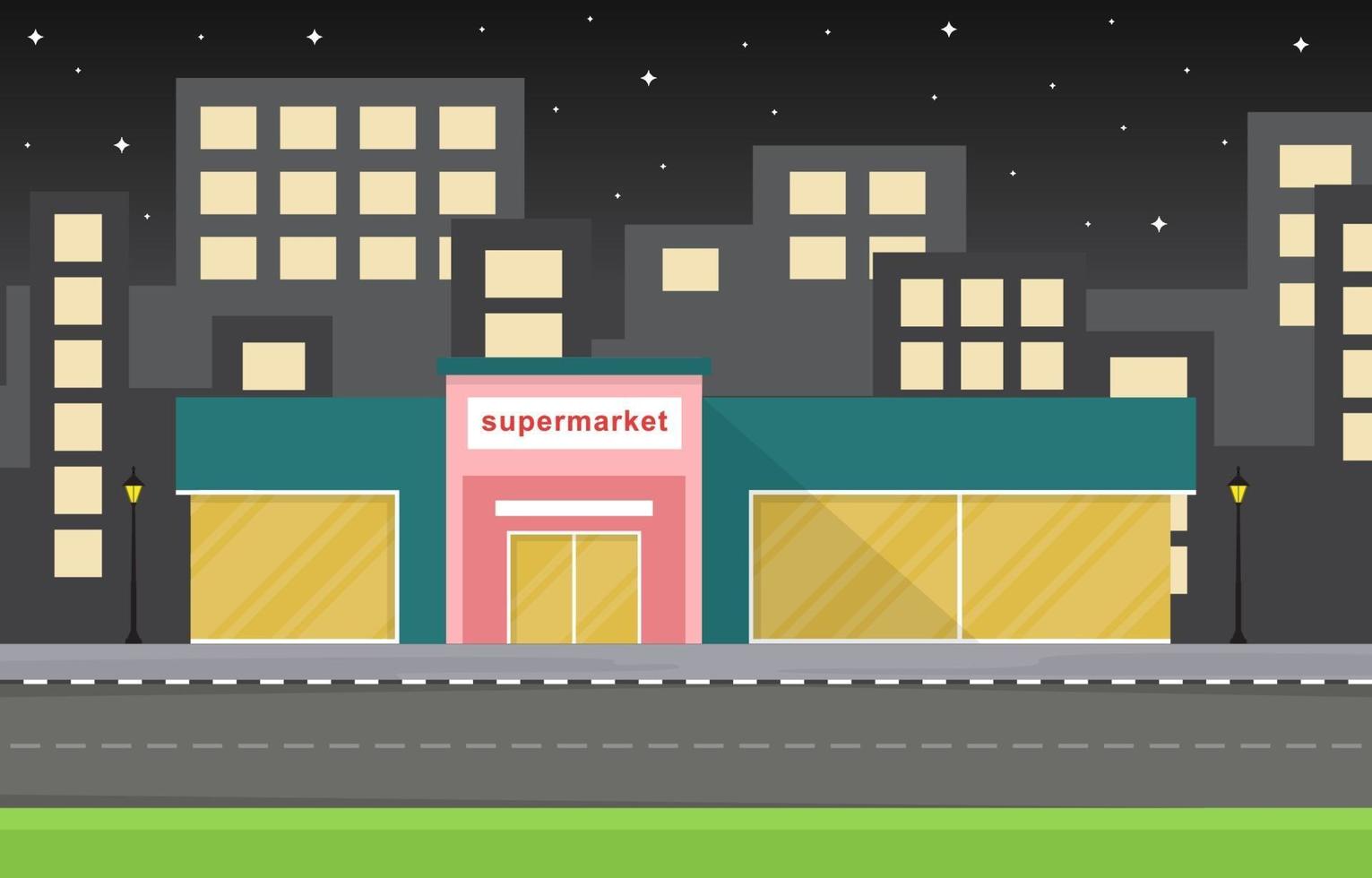 Supermarket Grocery Store in City Flat Illustration vector