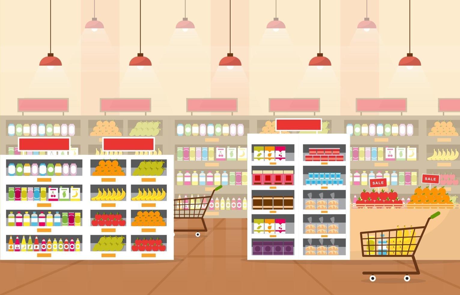 Supermarket Grocery Store Interior Flat Illustration vector