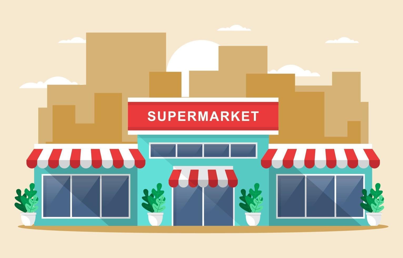 Supermarket Grocery Store in City Flat Illustration vector