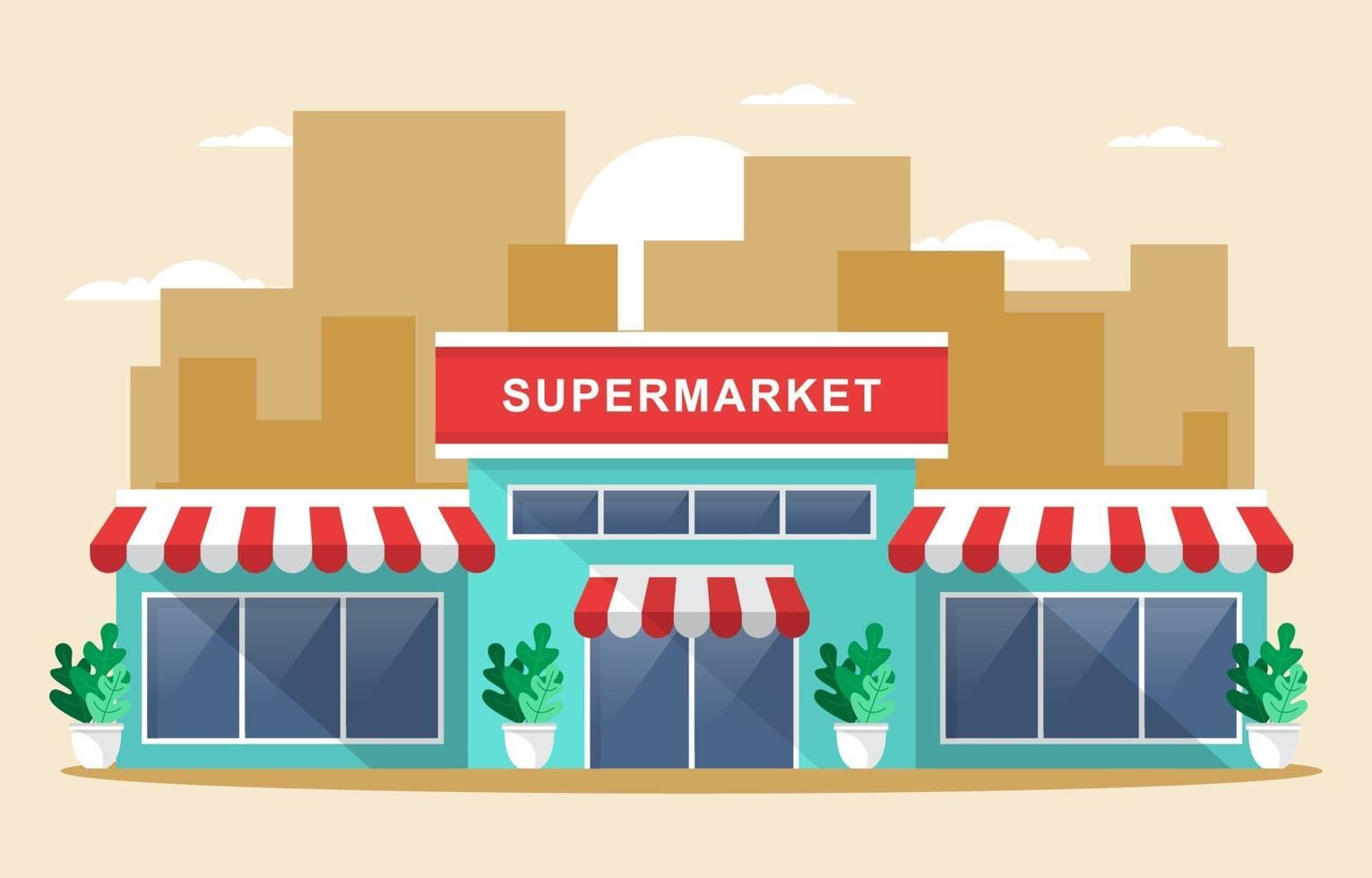 supermercado tienda de comestibles en la ciudad ilustración plana vector