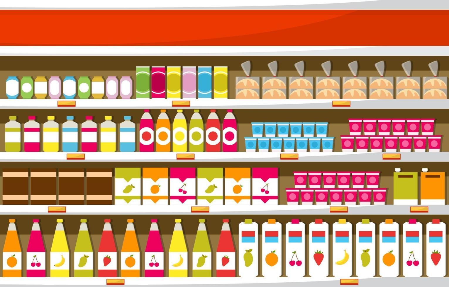 supermercado tienda de comestibles interior ilustración plana vector