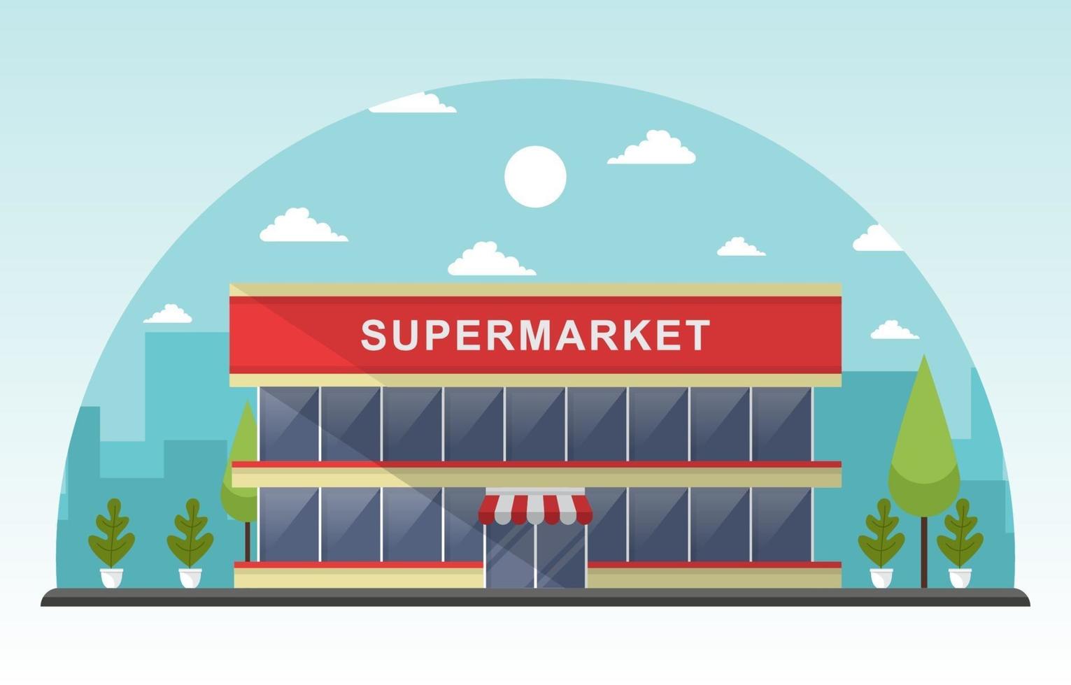 Supermarket Grocery Store in City Flat Illustration vector