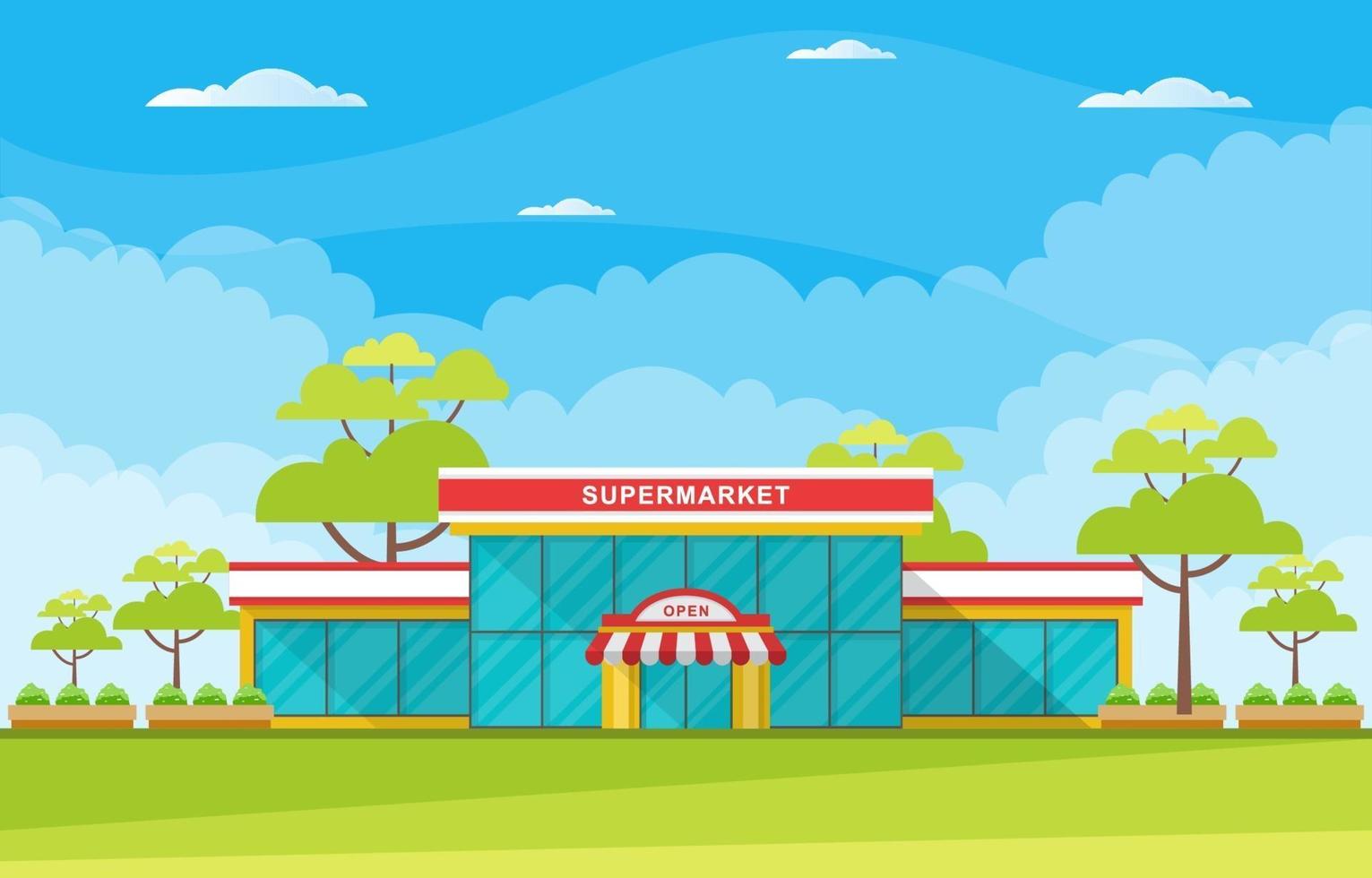 Supermarket Grocery Store in City Flat Illustration vector