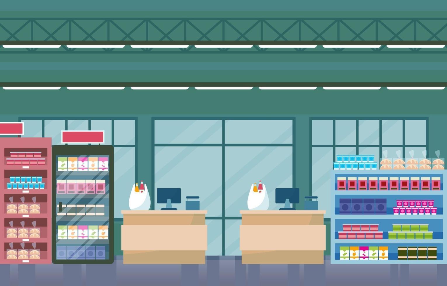 Supermarket Grocery Store Interior Flat Illustration 2035115 Vector Art at  Vecteezy