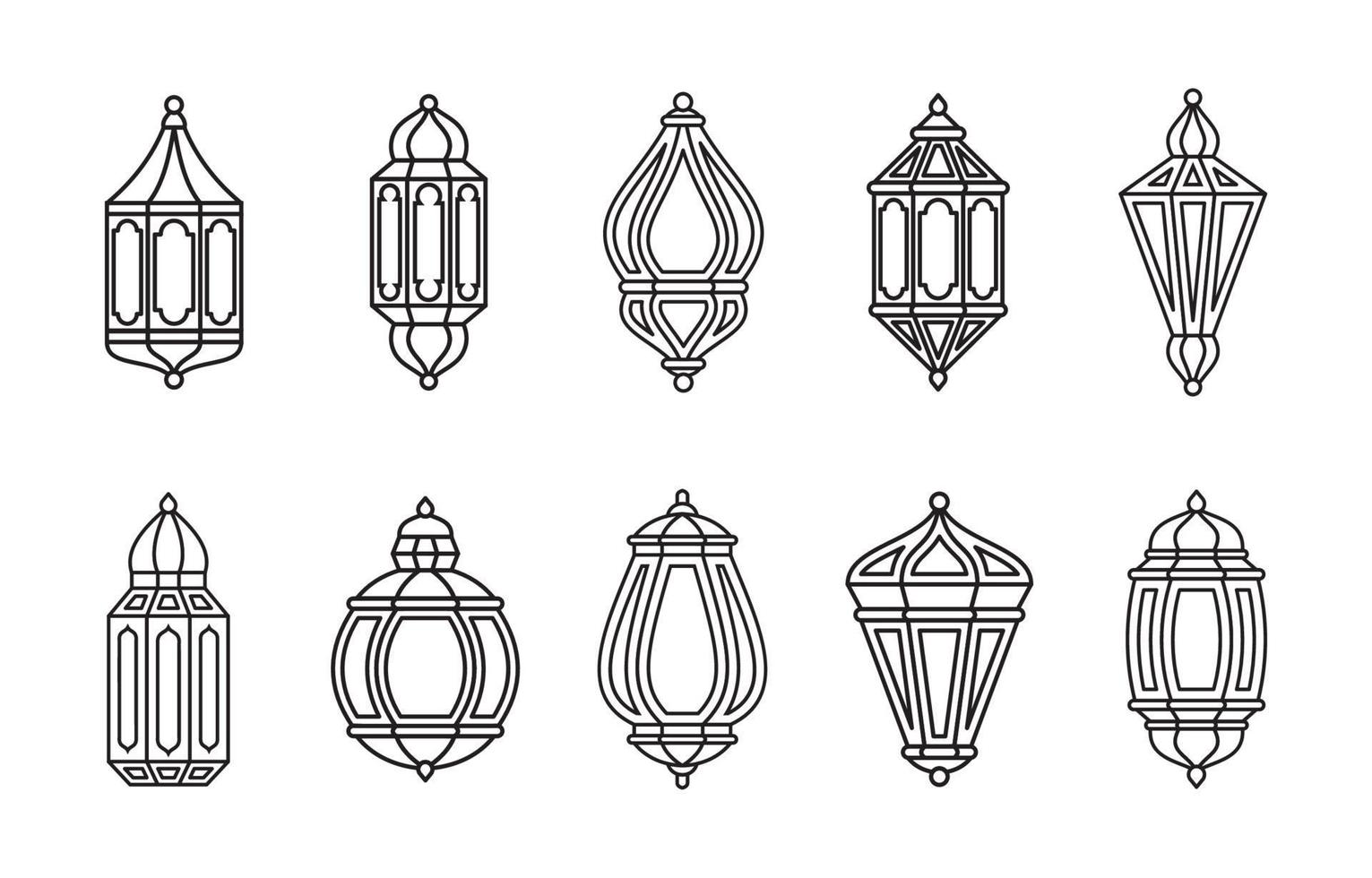 Line Islamic Arabic Lantern Collection Isolated vector