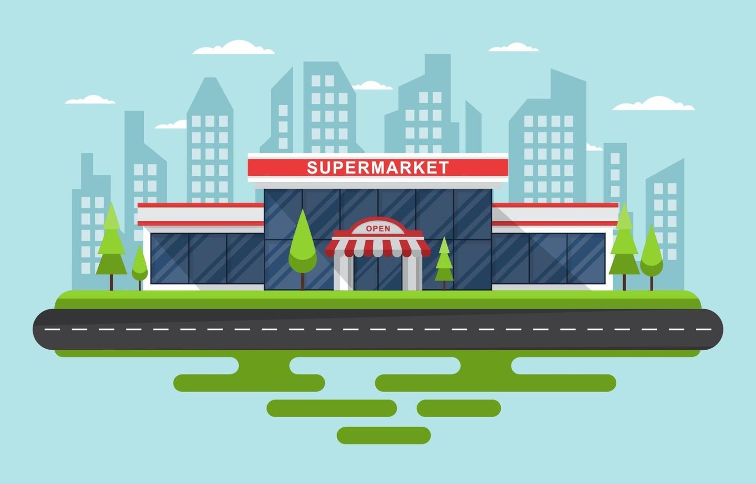 supermercado tienda de comestibles en la ciudad ilustración plana vector