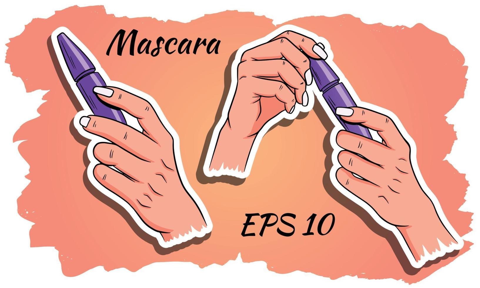 Mascara in hands set vector