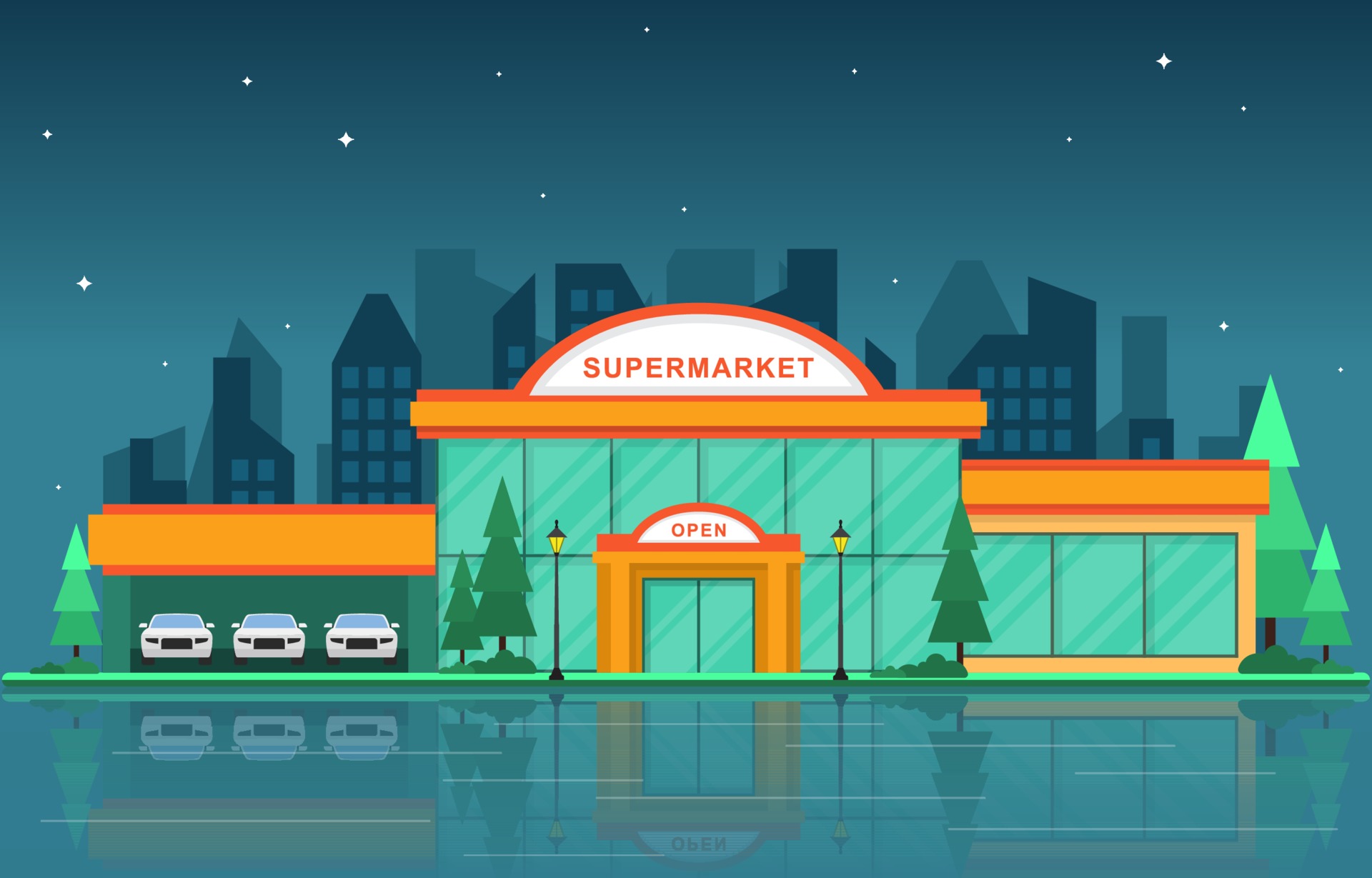 Supermarket Grocery Store in City Flat Illustration 2035154 Vector Art