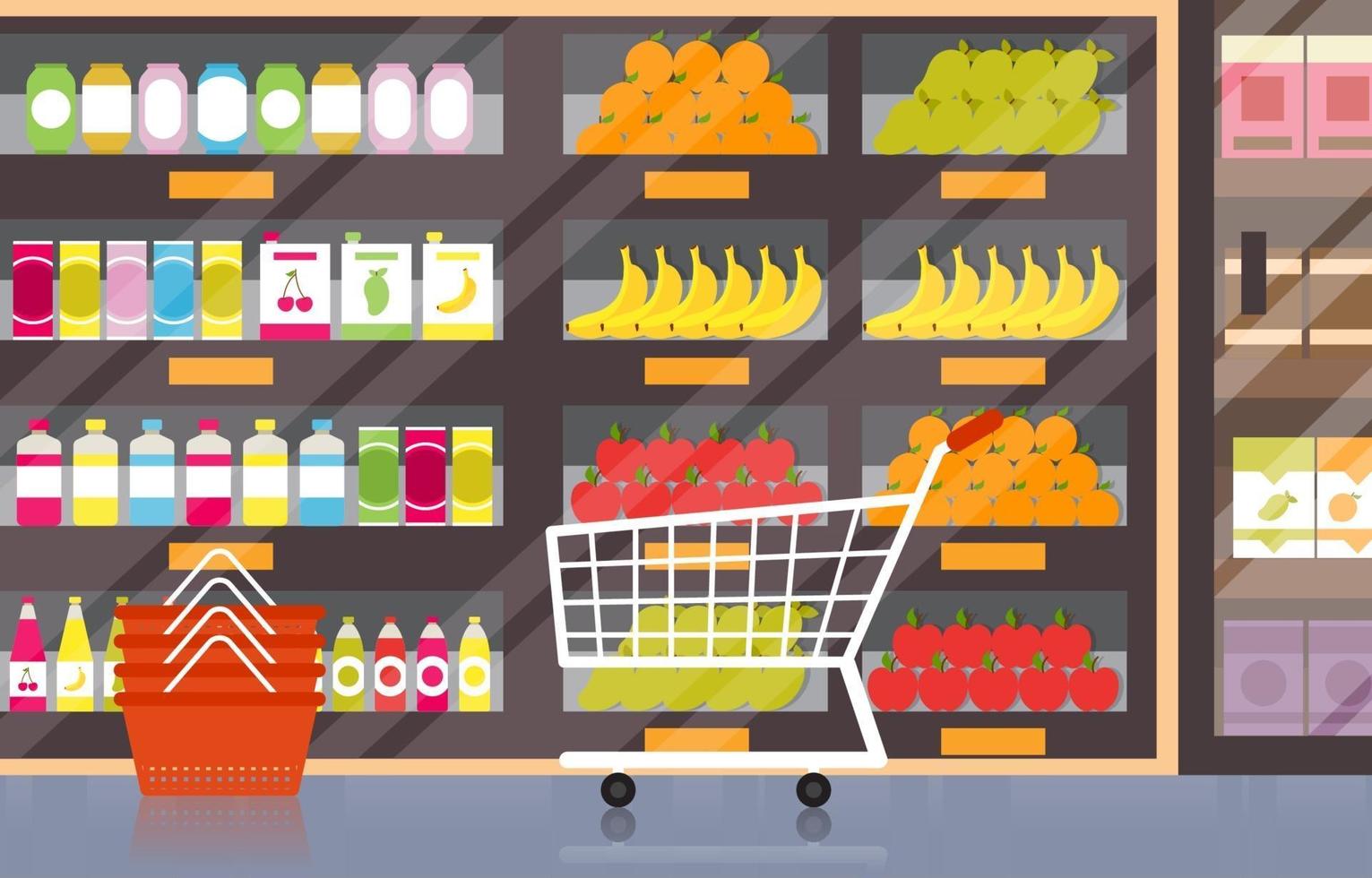 Supermarket Grocery Store Interior Flat Illustration vector