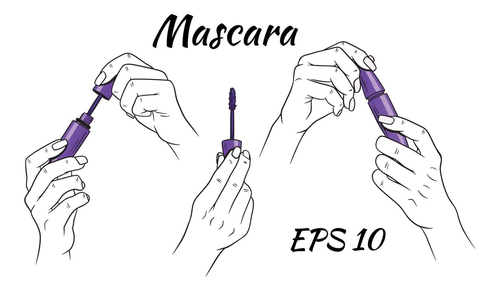 Mascara in hands set vector