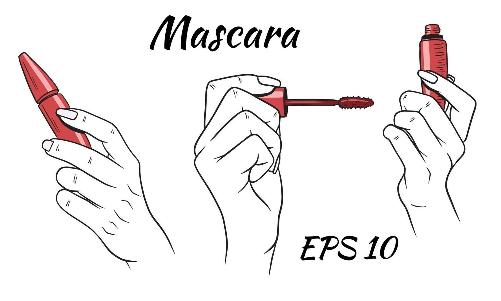 Mascara in hands set vector