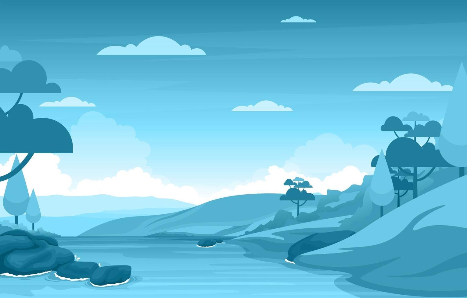 escena del bosque con ilustración de río que fluye vector