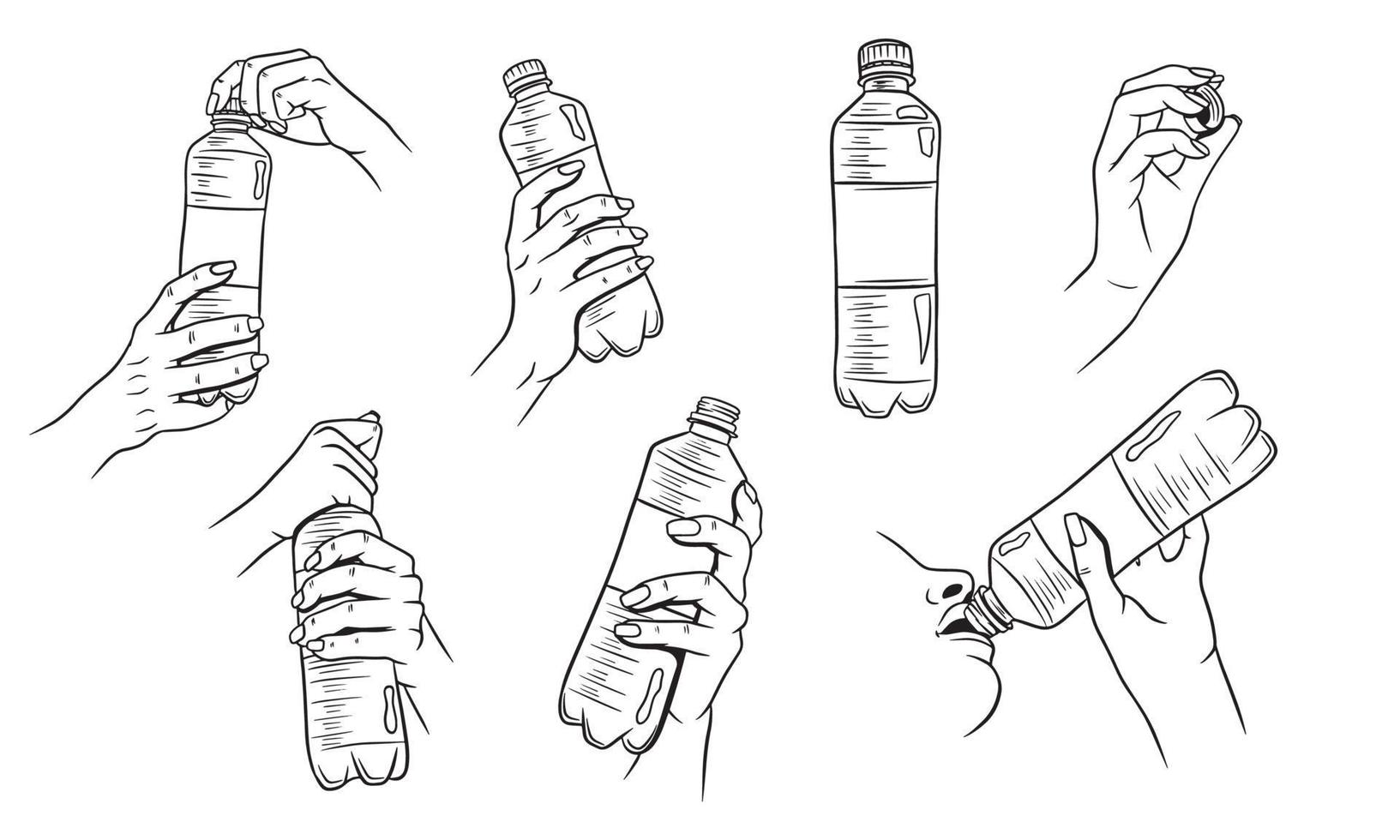 Water in a plastic bottle with hands set vector