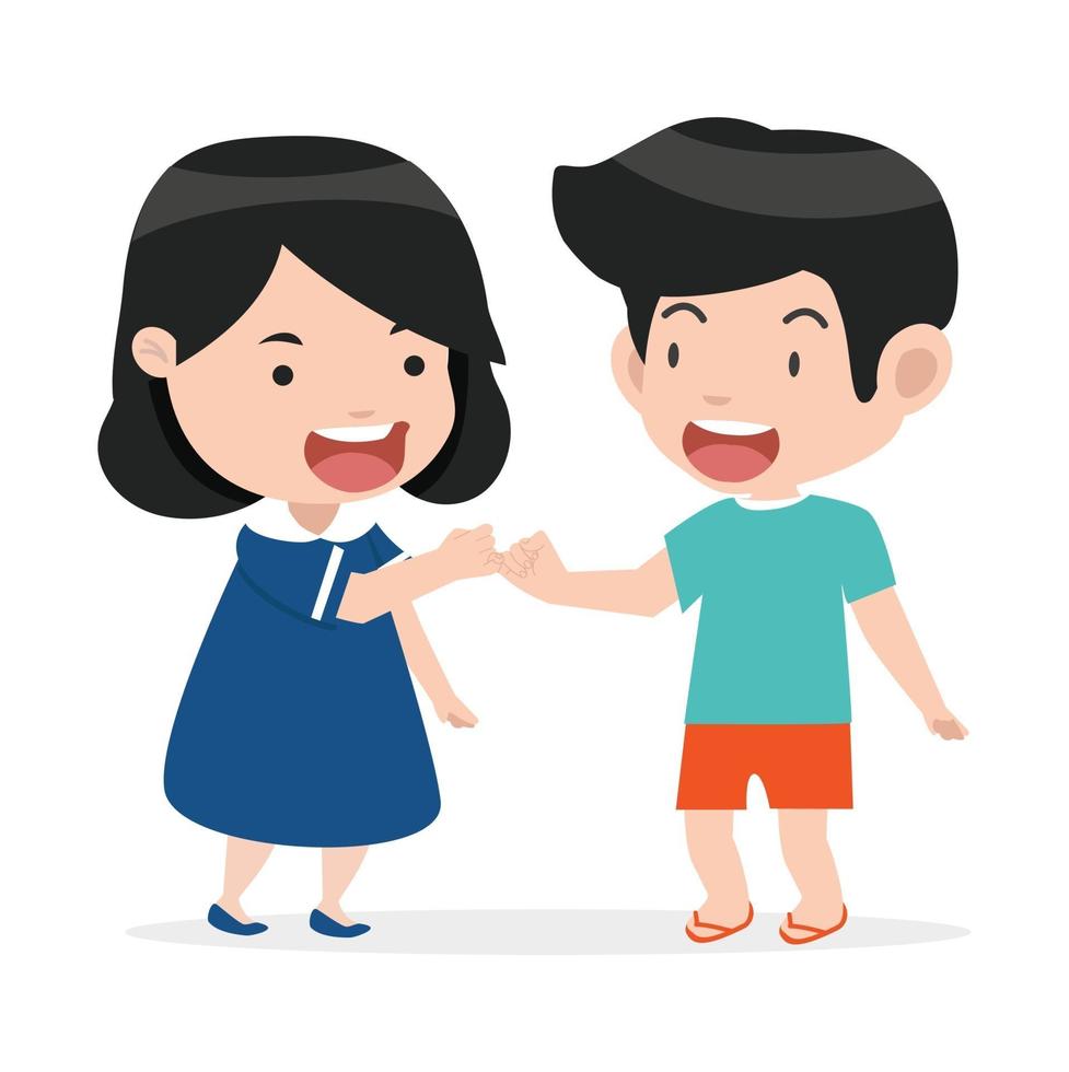 little boy and girl making a pinky promise vector