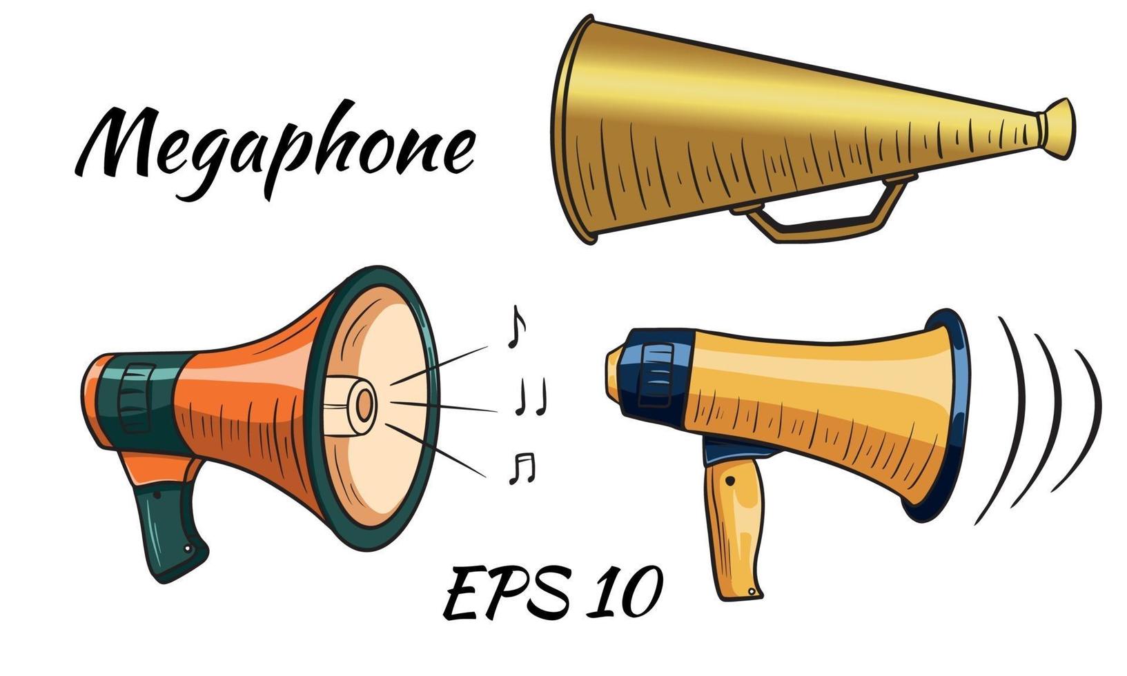 Illustration of a megaphone, loud speaker set vector