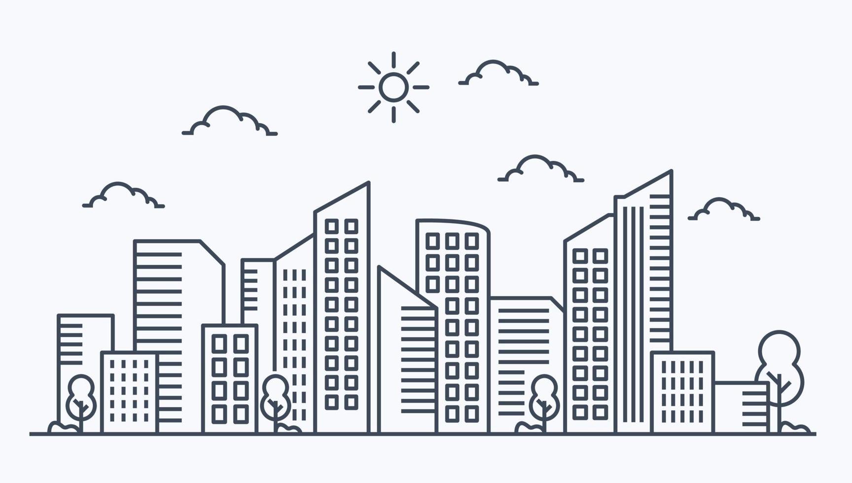 Line Art Vector Illustration of City line in white background with Skyscrapers