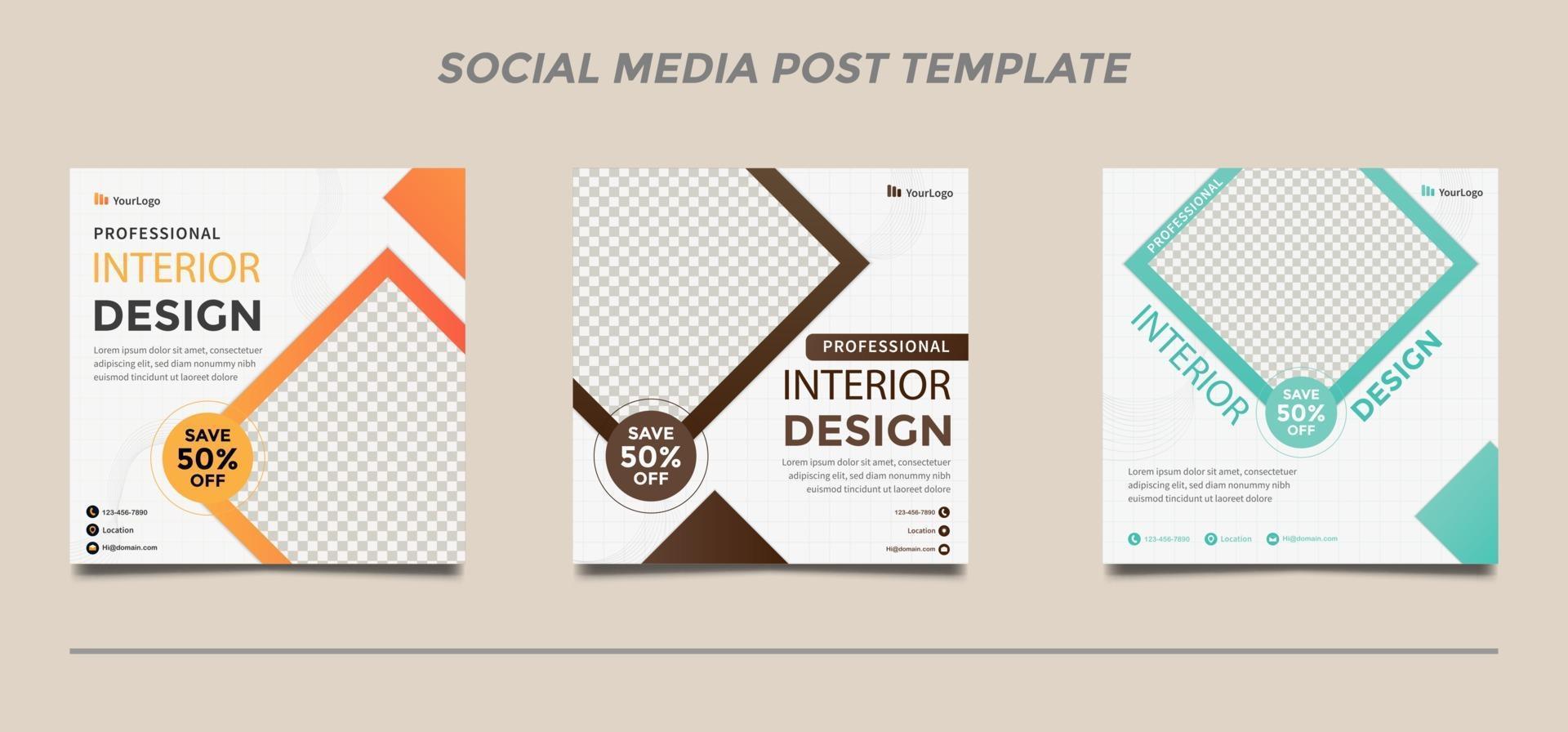 Interior Design Templates for Social media posts set vector