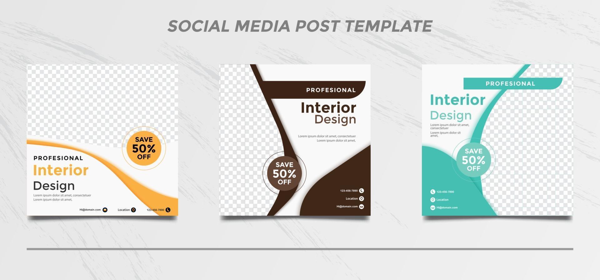Interior Design Templates for Social media posts set vector