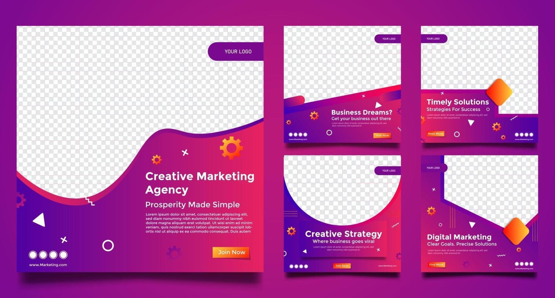 Creative Marketing Agency templates for Social media post set vector