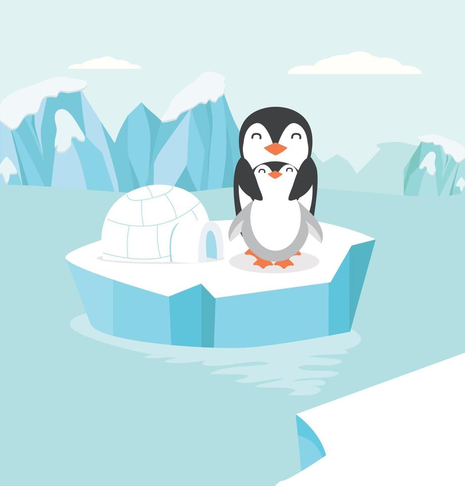 penguin with chick in north pole vector